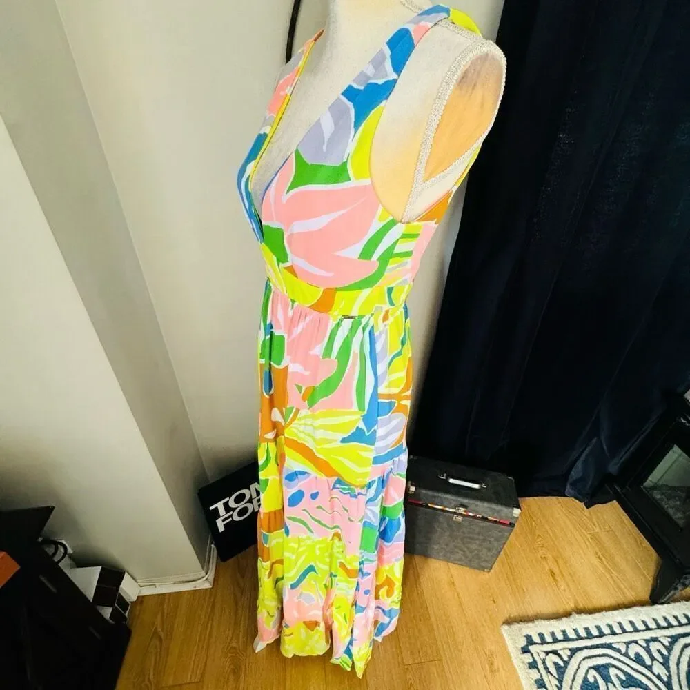 Maaji Selvatik Marea Knit Cover-Up Maxi Dress, Yellow/Blue‎ Size Small 2/4, NWT